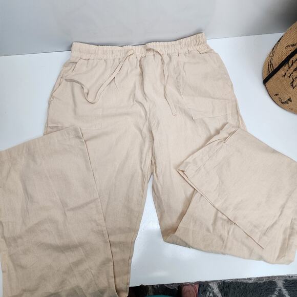 Linen Drawstring Lightweight Summer Pull-On Pants w/ Pockets Women's Size M - Picture 1 of 4